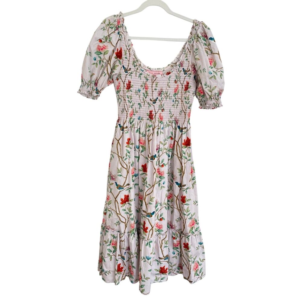 Hill House Home Smocked Louisa Nap Midi Dress Diane Pink Floral Garden Print M - Picture 4 of 11